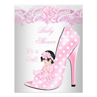 Cute Baby Shower Girl Pink Baby Shoe Lace Invitation