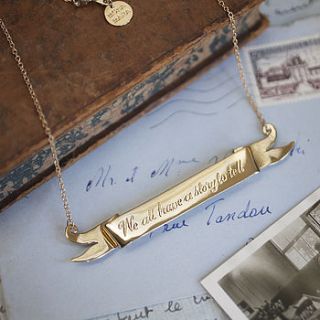 'we all have a story to tell' scroll necklace by mona mara