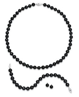Sterling Silver Jewelry Set, Faceted Onyx (260 ct. t.w.) and Black Diamond Accent Earrings, Necklace and Bracelet   Jewelry & Watches