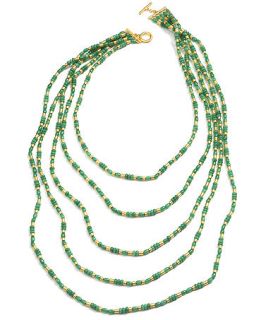 Lauren Ralph Lauren Worn Gold Tone Green Aventurine Bead Five Row Necklace   Fashion Jewelry   Jewelry & Watches