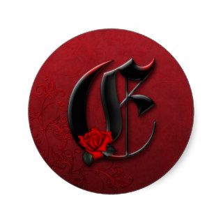 Black and Red Rose Monogram E Sticker