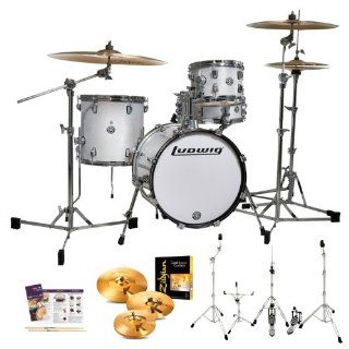 Ludwig LC179X028 Breakbeats by Questlove White Sparkle 4 Pc Shell Pack w/ Zildjian KCH390, Hardware, Survival Guide & Drumsticks Musical Instruments