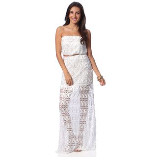 Women's White Crochet Overlay Maxi Dress Casual Dresses