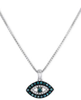 Sterling Silver Necklace, Blue Diamond and White Diamond Accent Evil Eye Pendant (1/6 ct. t.w.)   Necklaces   Jewelry & Watches