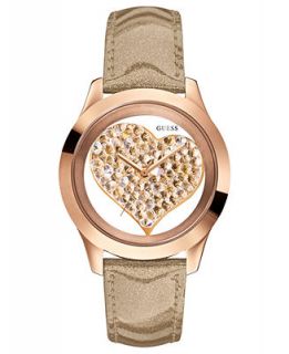 GUESS Watch, Womens Rose Gold Tone Glitter Leather Strap 43mm U0113L3   Watches   Jewelry & Watches