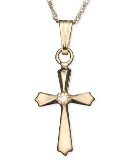 Childrens 14k Gold Pendant, Diamond Accent Cross   Necklaces   Jewelry & Watches