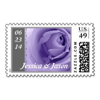 Bride & Groom Purple & Gray Rose Wedding  Stamp