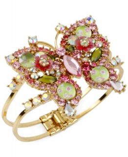 Betsey Johnson Pave Flower Wide Toggle Bracelet   Fashion Jewelry   Jewelry & Watches