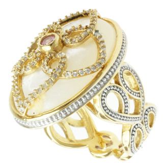 Michael Valitutti Gold over Sterling Silver Mother of Pearl and Cubic Zirconia Ring Michael Valitutti Gemstone Rings