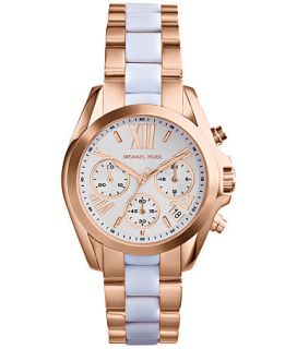 Michael Kors Womens Chronograph Mini Bradshaw White and Rose Gold Tone Stainless Steel Bracelet Watch 36mm MK5907   Watches   Jewelry & Watches