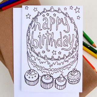 birthday cake colouring in card by nic farrell illustration