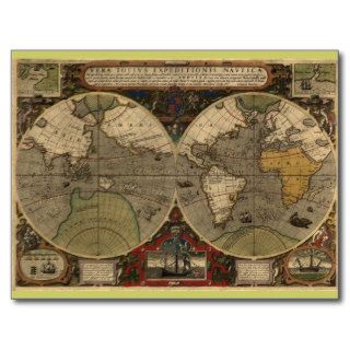 1595 Vintage World Map by Jodocus Hondius Post Cards