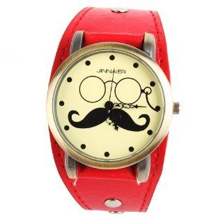 Yesurprise Punk Steampunk Classical Rock Band Strap Genuine Leather Band Red Watches