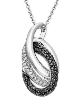 Sterling Silver Necklace, Black and White Diamond Double Oval Pendant (1/3 ct. t.w.)   Necklaces   Jewelry & Watches