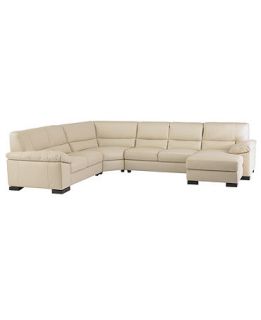 Spencer Leather Sectional Sofa, 4 Piece (Left Arm Facing Loveseat, Right Arm Facing Chaise, Corner Unit and Armless Loveseat) 137W X 112D X 33H   Furniture