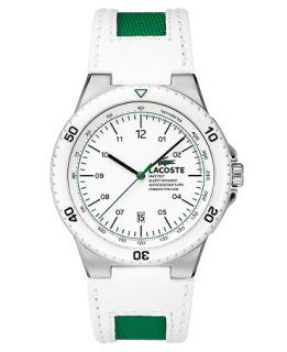 Lacoste Watch, Mens Toronto White Leather and Green Canvas Strap 2010563   Watches   Jewelry & Watches