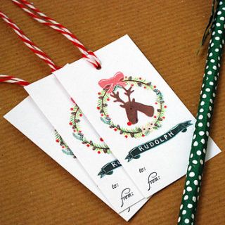 pack of 10 rudolph christmas gift tags by ten and sixpence