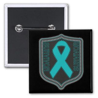 Survivor Stitched Ribbon Patch   Ovarian Cancer Buttons