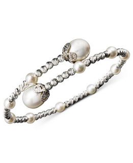 Pearl Bracelet, Sterling Silver Cultured Freshwater Pearl (4 1/2mm and 8 1/2mm) Sparkle Bead Cuff Bracelet   Bracelets   Jewelry & Watches