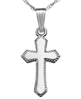 Childrens 14k White Gold Pendant, Beaded Edge Cross   Necklaces   Jewelry & Watches