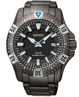 Seiko Mens Solar Dive Black Ion Finished Stainless Steel Bracelet Watch 45mm SNE281   Watches   Jewelry & Watches