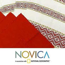 Set of 6 Cotton 'Terracotta Bouquet' Placemats and Napkins (Guatemala) Novica Placemats/Napkins