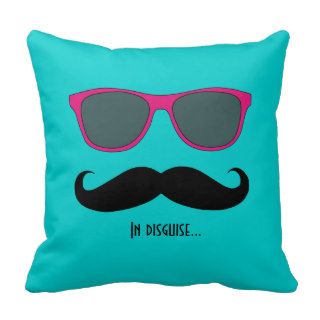 Mustache and Sunglasses Disguise Pink Teal Throw Pillows