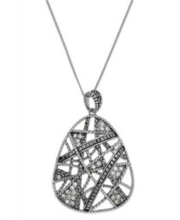 Genevieve & Grace Sterling Silver Onyx (15 1/2 ct. t.w.) and Marcasite Crossover Pendant Necklace   Necklaces   Jewelry & Watches