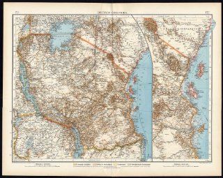 Antique Map GERMAN EAST AFRICA COLONIES ZANZIBAR TANZANIA RWANDA 171 Andree 1893   Lithographic Prints