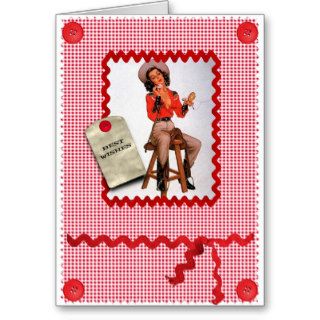 1950s cowgirl pin up greetings card