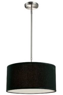 Z Lite 171 16B C Albion Three Light Pendant, Metal Frame, Brushed Nickel Finish and Black Shade of Fabric Material   Ceiling Pendant Fixtures  