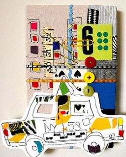 new york with taxi number 53    textile panel by rachel coleman designs