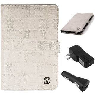 WHITE Leather Textured Lightweight, Durable Portfolio Cover Case For Samsung Galaxy Tab 2 7 Inch Student Edition + BLACK Travel USB Car Charger Kit + BLACK Travel USB Home Charger Computers & Accessories