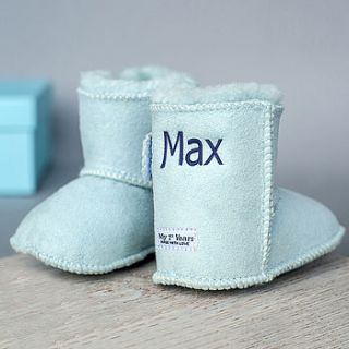 personalised blue sheepskin booties by my 1st years