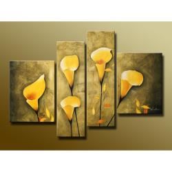 Five Orange Flowers Hand painted 4 piece Oil on Canvas Art Set Canvas