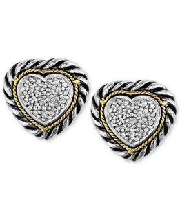 Balissima by EFFY Diamond Cable Heart Stud Earrings (1/5 ct. t.w.) in Sterling Silver and 18k Gold   Earrings   Jewelry & Watches