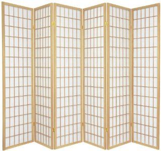 Oriental Furniture Asian Furniture, 6 Feet Window Pane Japanese Shoji Privacy Screen Room Divider, 6 Panel Natural   Wall Dividers