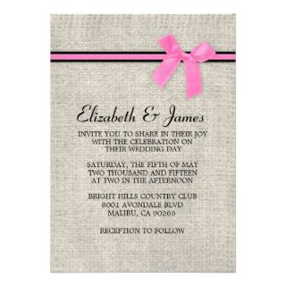 Pink & Black Rustic Burlap Wedding Invitations Invite