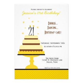 Yellow Tiered Cake 21st Birthday Party Invitation