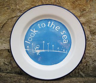 hand painted 'look to the sea' enamel plate by kate samuels design