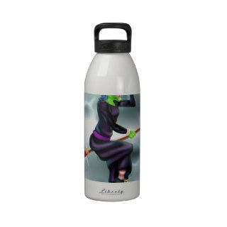 Witch flying on broom and night sky reusable water bottle