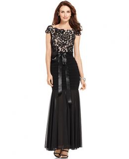 Betsy & Adam Off The Shoulder Lace Pleated Gown   Dresses   Women