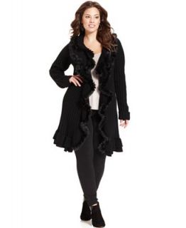 Alfani Plus Size Long Sleeve Faux Fur Ruffle Cardigan   Sweaters   Plus Sizes