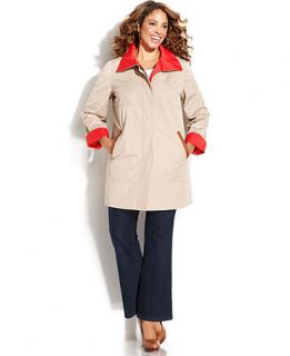 Ellen Tracy Plus Size Faux Leather Trimmed Raincoat   Coats   Women