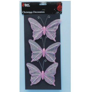 Pms Pack Of 3, 12cm Purple Beautiful Glittery Butterfly Christmas Tree Trim/ Decorations (pm34)   Childrens Party Decorations