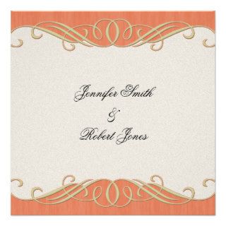 Peach and Sage Elegant Scroll Wedding Personalized Invites
