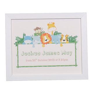 new baby personalised jungle framed print by dreams to reality design ltd