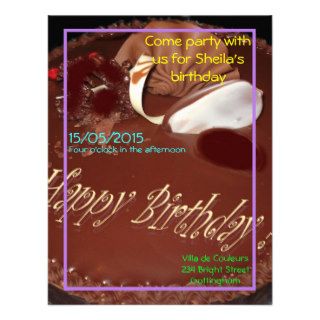 Chocolate cake  birthday party custom announcements