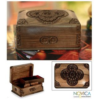 Handcrafted Walnut Wood 'Treasured Roses' Jewelry Box (India) Novica Jewelry Boxes