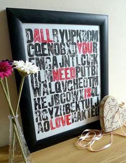 'all you need is love' word scramble print by durnall designs